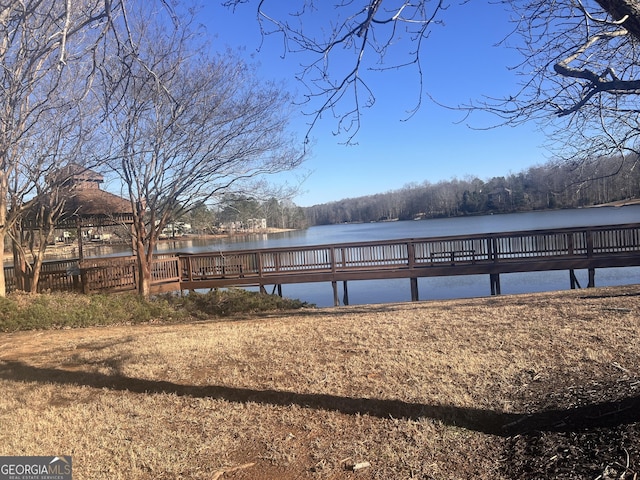 view of dock with a water view