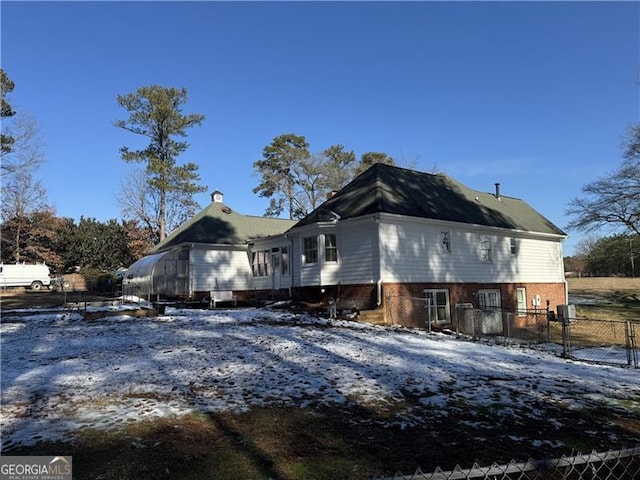 view of snow covered exterior