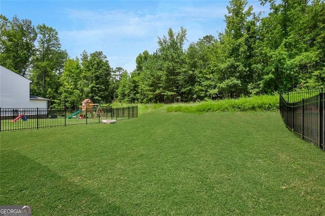 view of yard with a playground