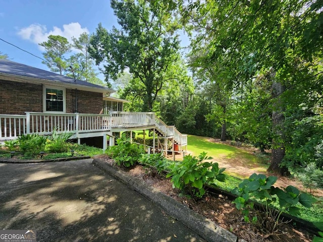 view of yard featuring a wooden deck