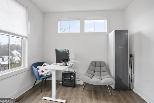 office space featuring hardwood / wood-style floors and a healthy amount of sunlight