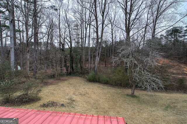 view of yard with a wooded view