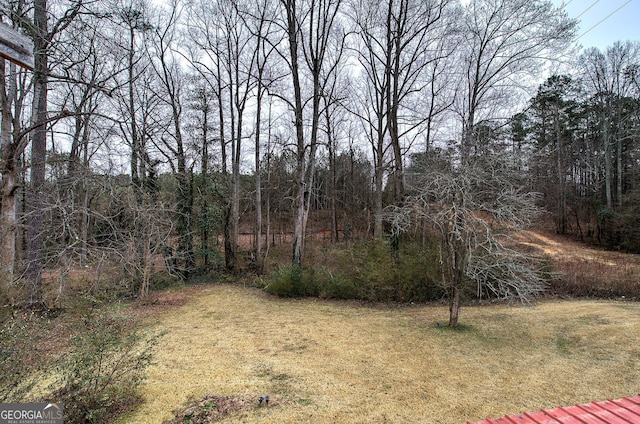 view of yard with a wooded view