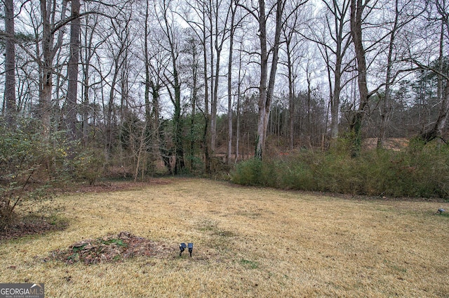 view of yard with a view of trees