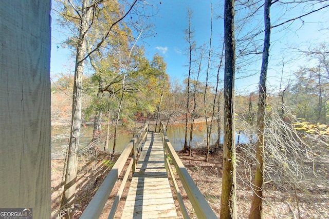 view of dock with a water view