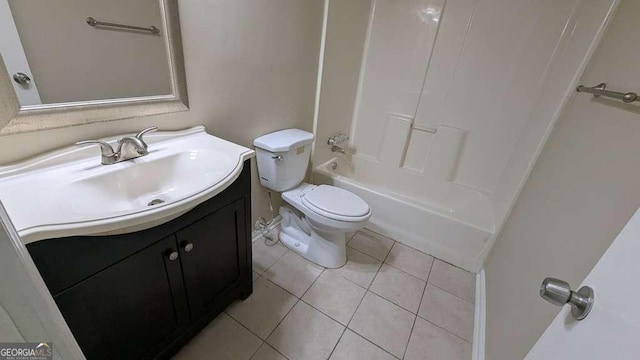 full bathroom featuring tile patterned flooring, vanity, toilet, and bathtub / shower combination