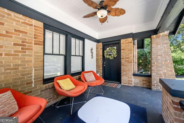 view of patio with covered porch and ceiling fan