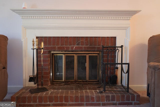 room details with a brick fireplace