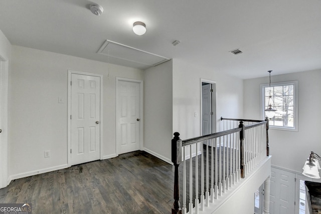 hall with dark wood-type flooring