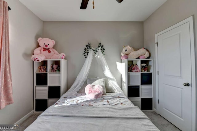 bedroom with carpet flooring and ceiling fan