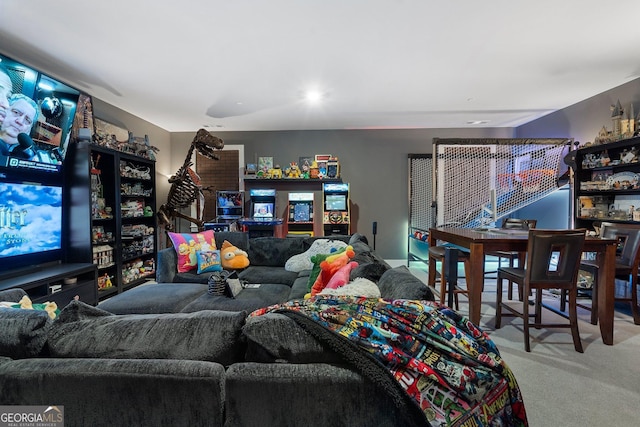 living room with carpet floors