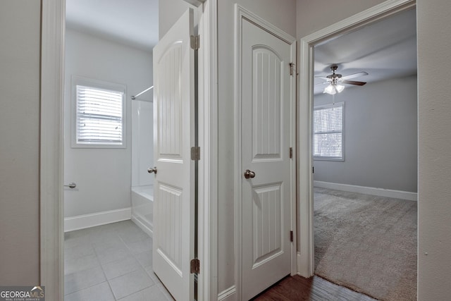 hall featuring light colored carpet and a wealth of natural light