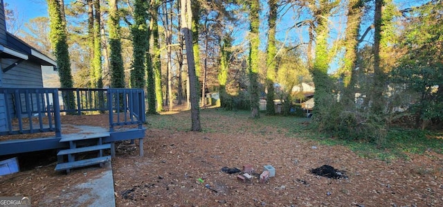 view of yard with a wooden deck