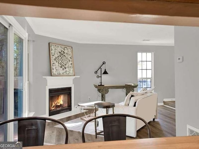 sitting room with dark wood-type flooring