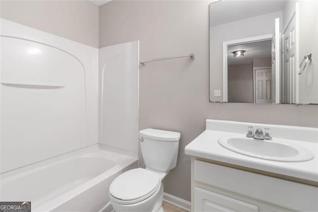 full bathroom with vanity, shower / bathtub combination, and toilet