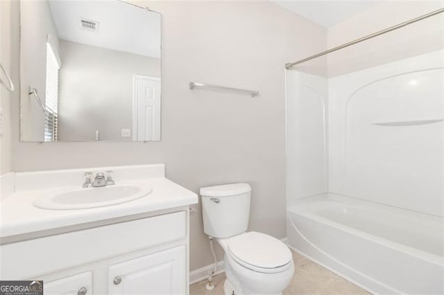 full bathroom featuring vanity, toilet, and tub / shower combination