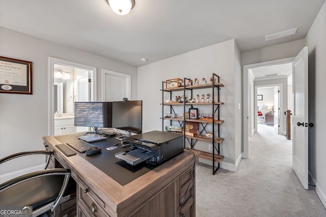 view of carpeted home office