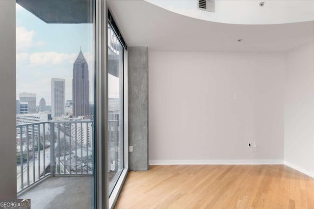 spare room featuring light hardwood / wood-style flooring and expansive windows