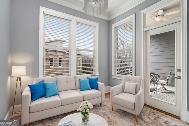 living room featuring ornamental molding