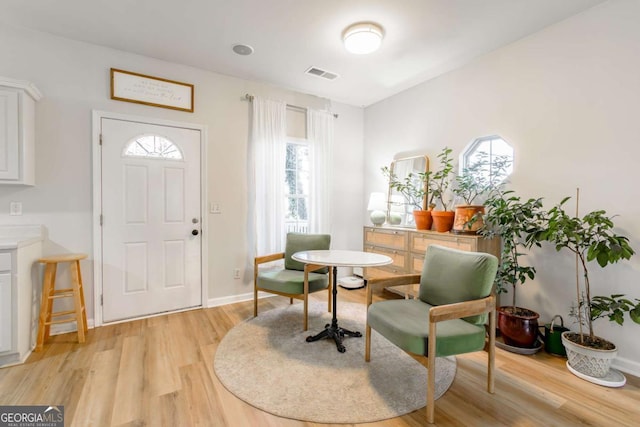 sitting room featuring light hardwood / wood-style floors and plenty of natural light