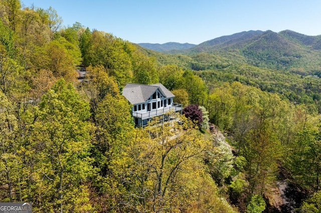 birds eye view of property featuring a mountain view