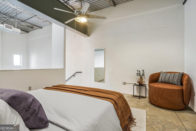 bedroom featuring visible vents and a ceiling fan