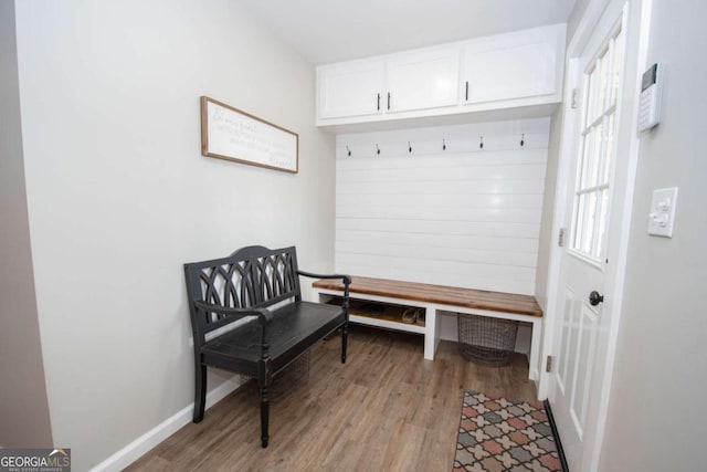 mudroom with light hardwood / wood-style flooring