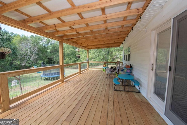 deck with a trampoline