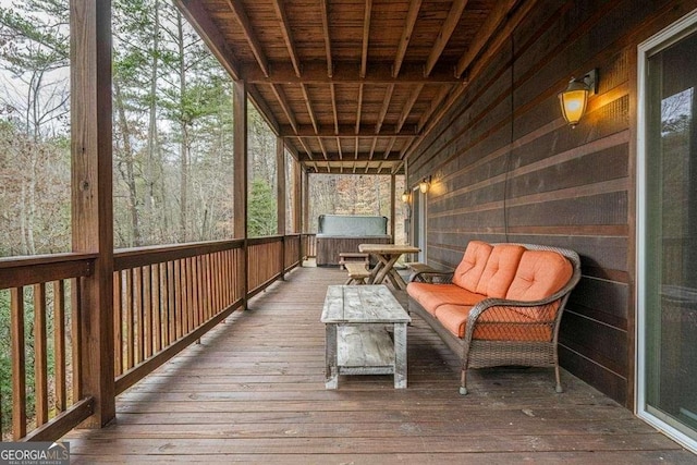 unfurnished sunroom with vaulted ceiling and wood ceiling