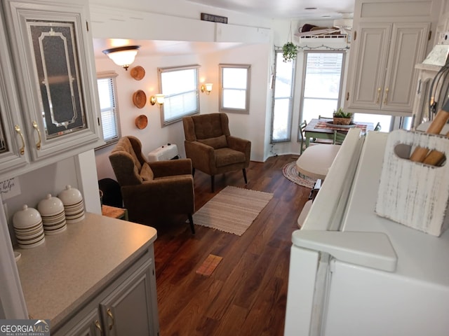 living room with dark hardwood / wood-style floors