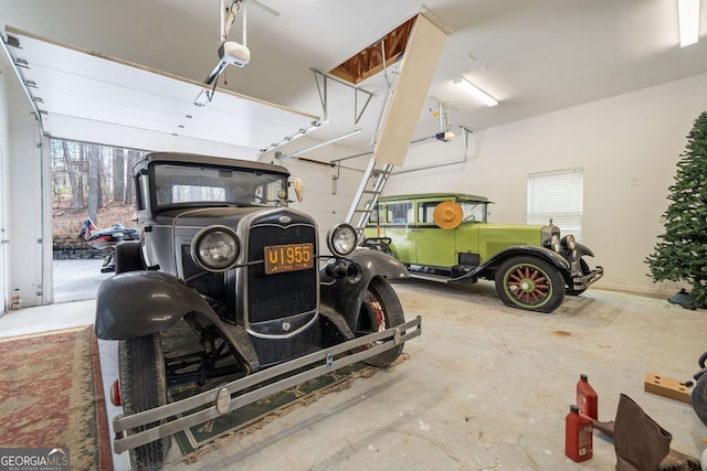 garage with a garage door opener