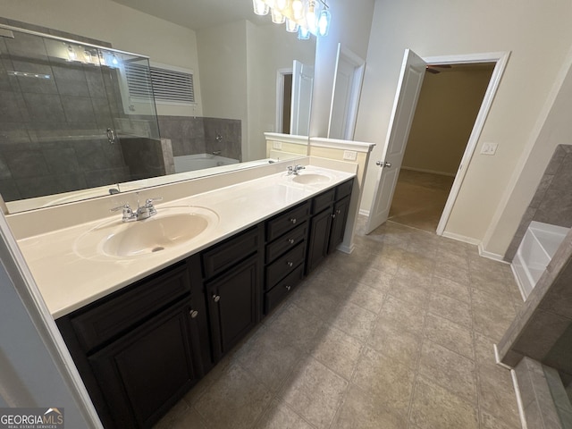 bathroom featuring vanity and plus walk in shower