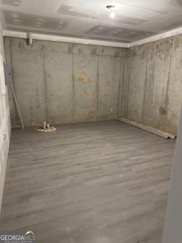 basement featuring hardwood / wood-style flooring