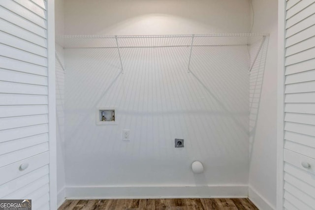 laundry room featuring hookup for an electric dryer, hardwood / wood-style floors, and hookup for a washing machine