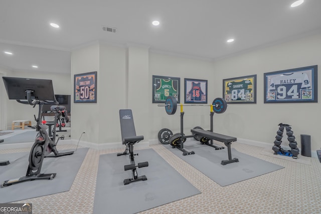 exercise area with crown molding