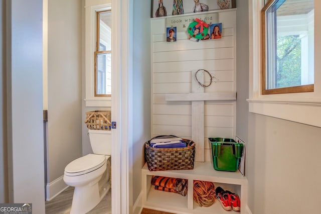 bathroom with toilet and wood-type flooring