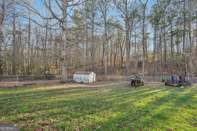 view of yard with a storage unit