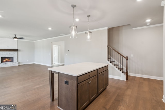 kitchen featuring dark wood-type flooring and ornamental molding