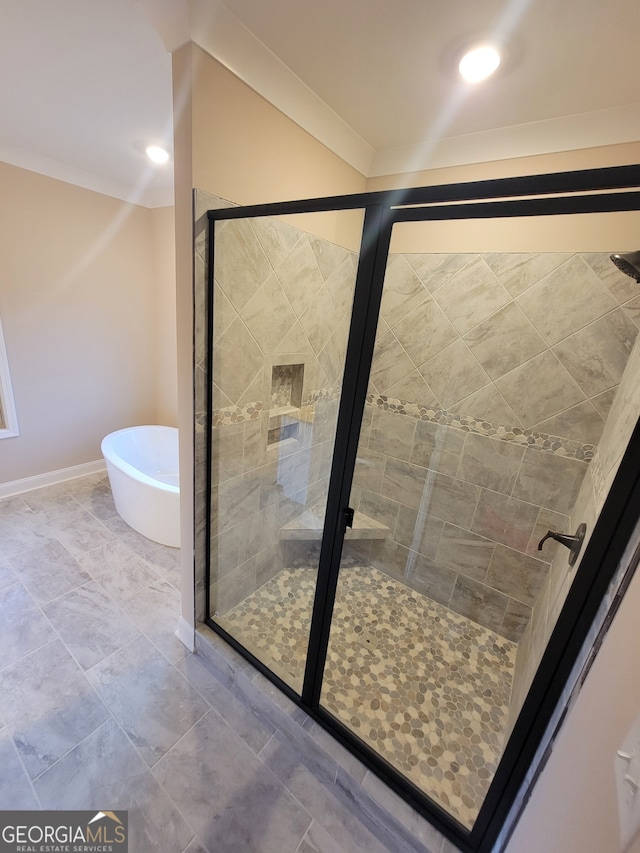 15 Dixon Rd, Newnan, GA 30263 - full bath with a freestanding tub, baseboards, a shower stall, and recessed lighting
