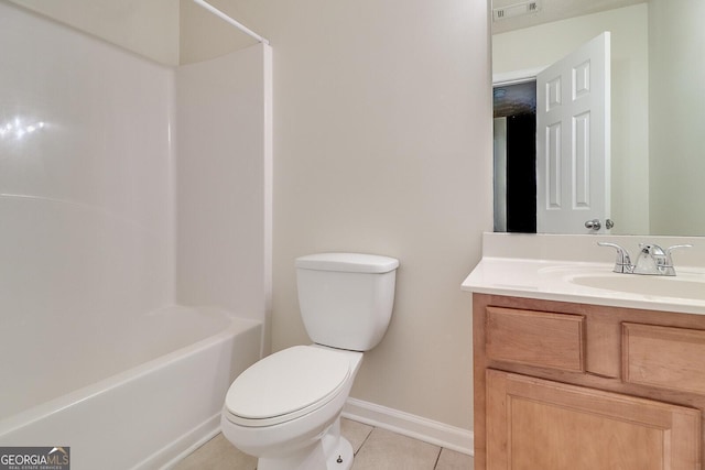 full bathroom featuring toilet, tile patterned flooring, bathtub / shower combination, and vanity