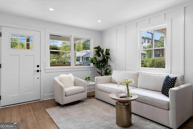 living room with hardwood / wood-style floors