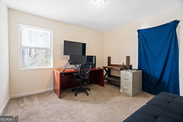 office area featuring light colored carpet