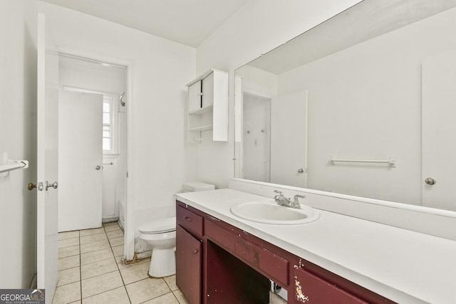 full bathroom featuring tile patterned flooring, vanity, shower / bath combination, and toilet