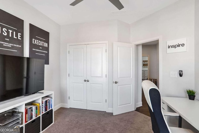 view of carpeted office space