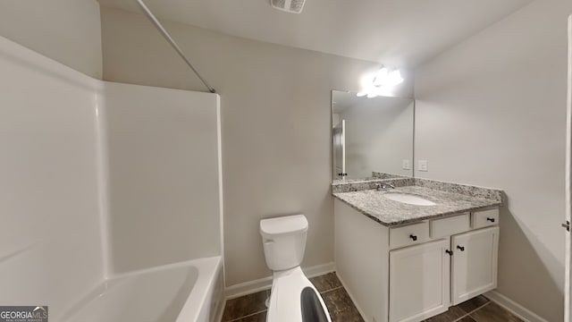 full bathroom with tile patterned flooring, vanity, toilet, and shower / bathtub combination