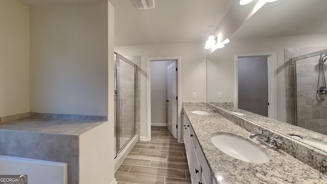 bathroom featuring vanity and walk in shower