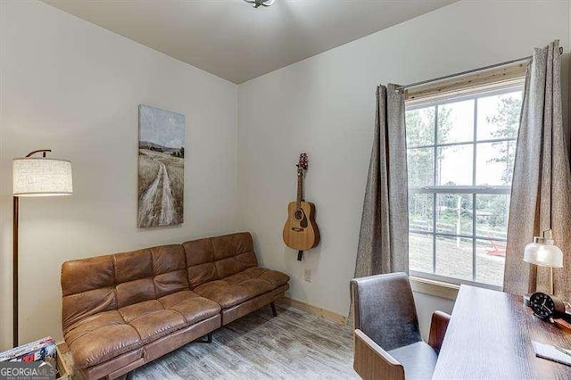 office area with hardwood / wood-style floors