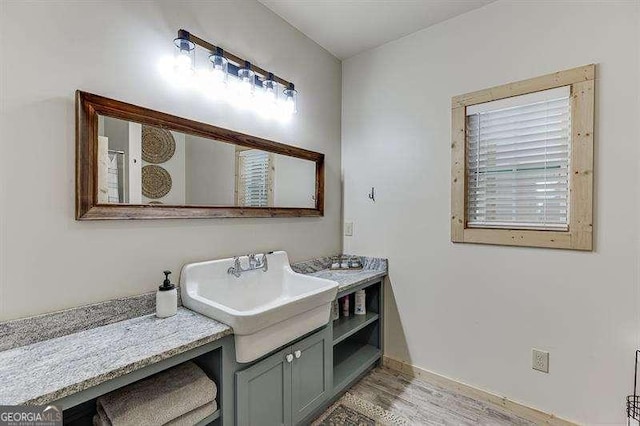 bathroom featuring vanity and wood-type flooring