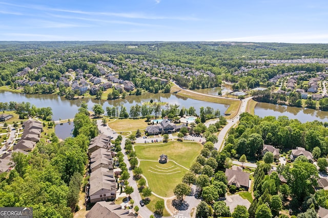 aerial view with a water view