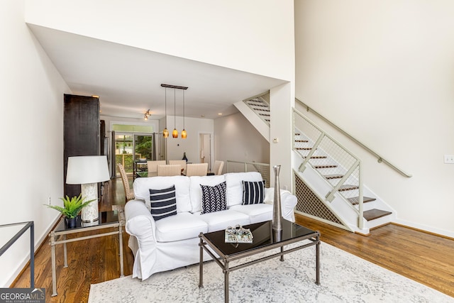 living room with wood-type flooring